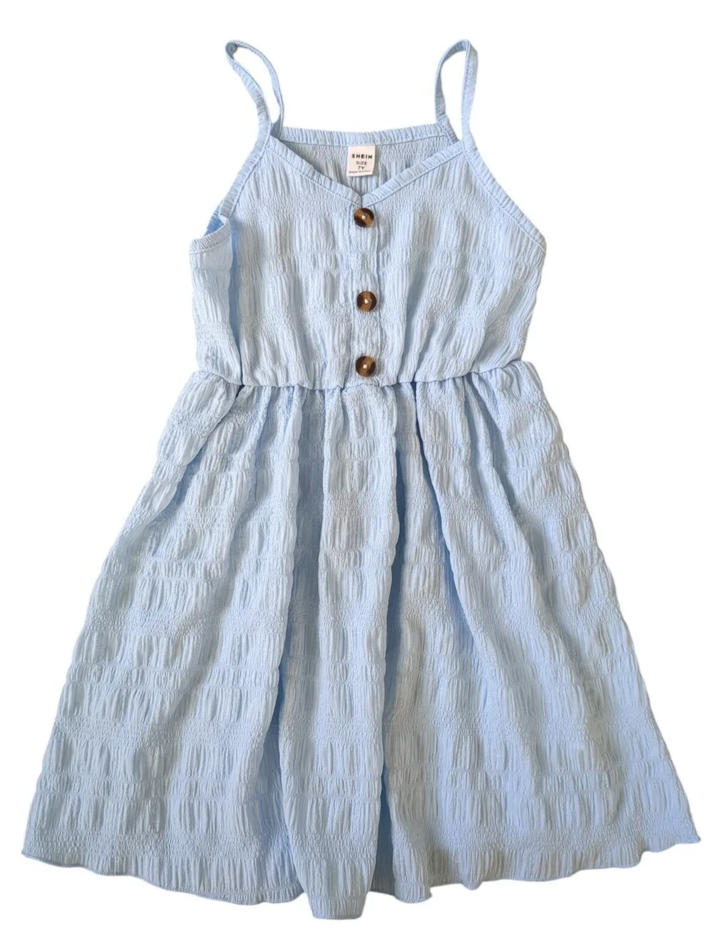 Girls Light Blue Button Front Cami Dress (Size 7)
